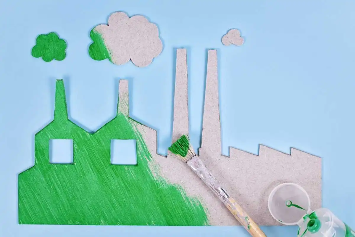 imagem de representação de indústria poluidora com pintura de verde para parecer responspavel